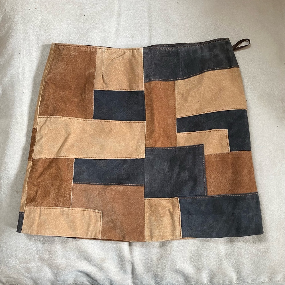 High rise leather-suede skirt
